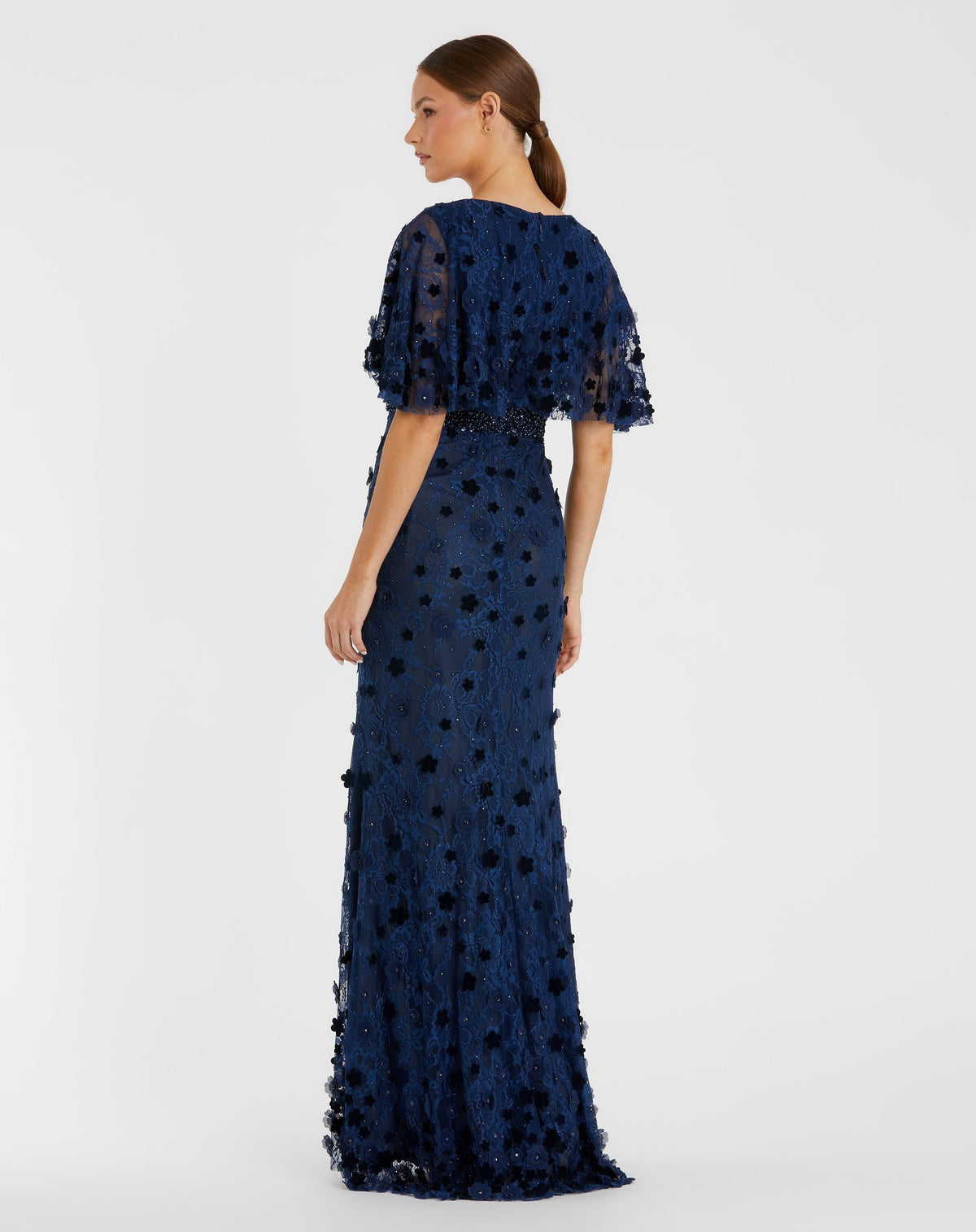 Women's Navy Dress Floral - Blue Lace Sequin