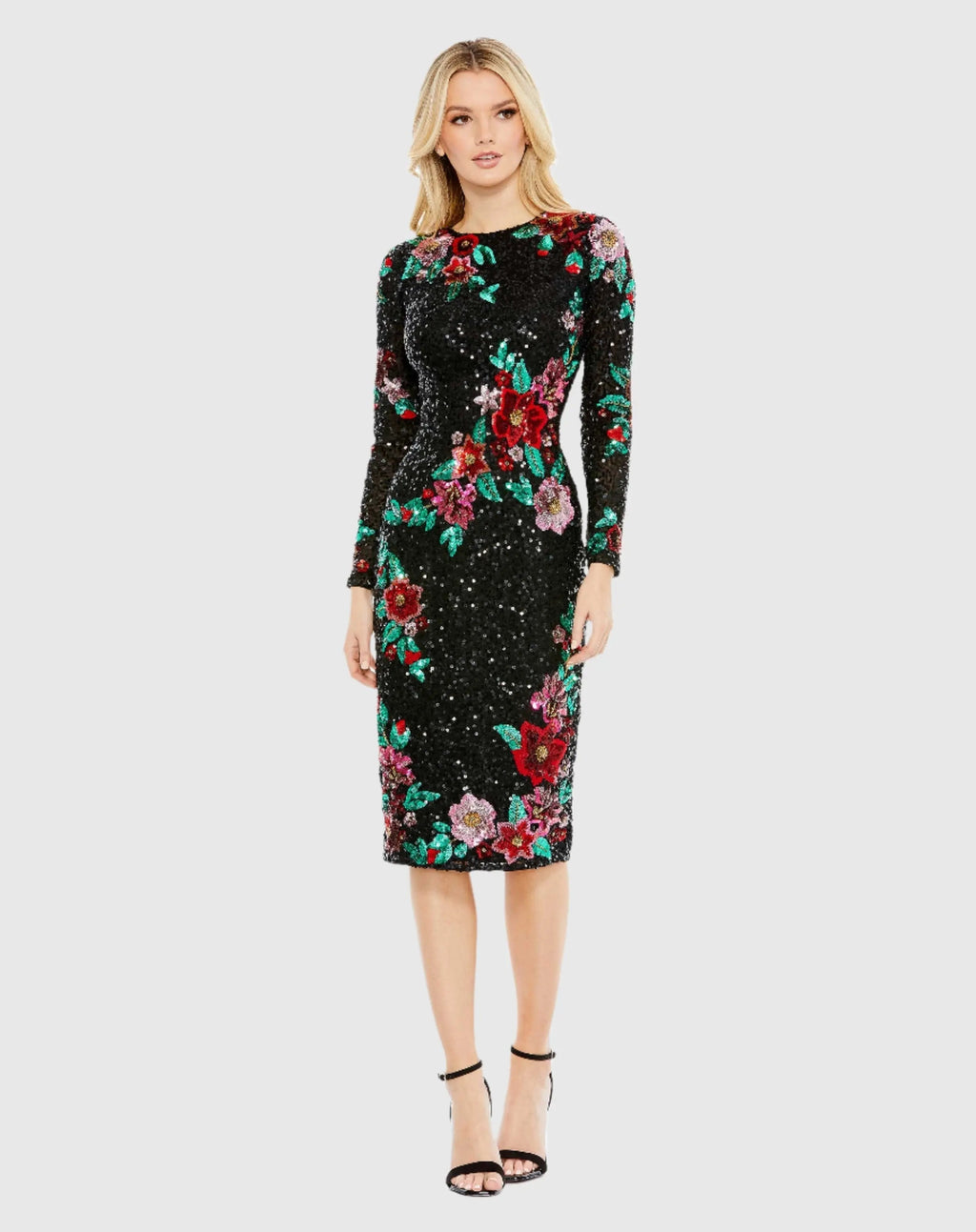 Women's Black Dress Floral - Black Sequin