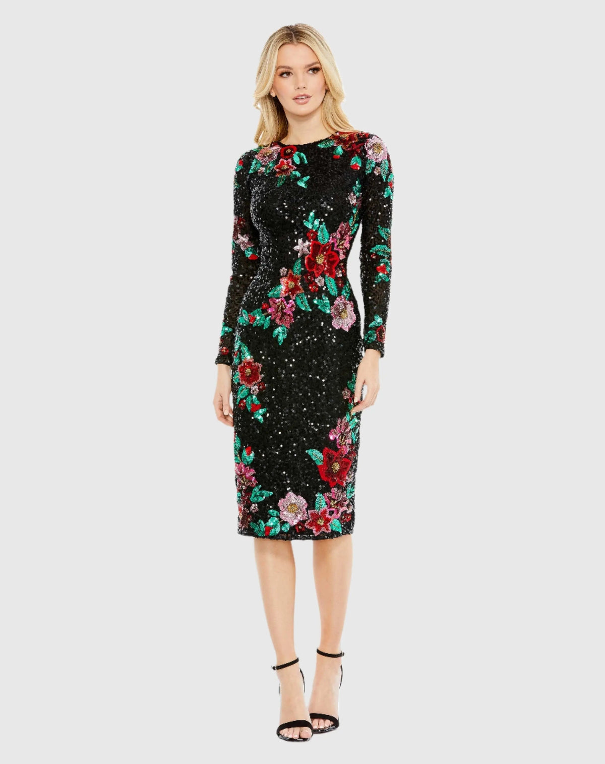 Women's Black Dress Floral - Black Sequin