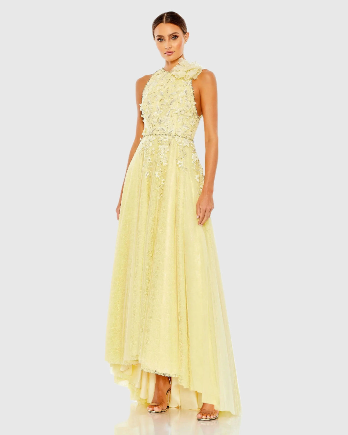 Women's Yellow Dress Sleeveless - Yellow Lace Floral
