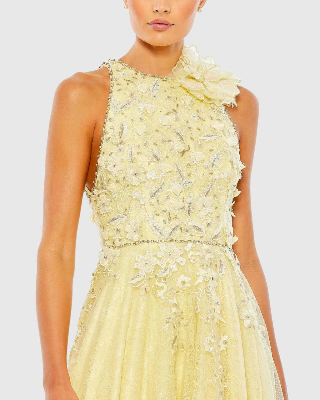 Women's Yellow Dress Sleeveless - Yellow Lace Floral