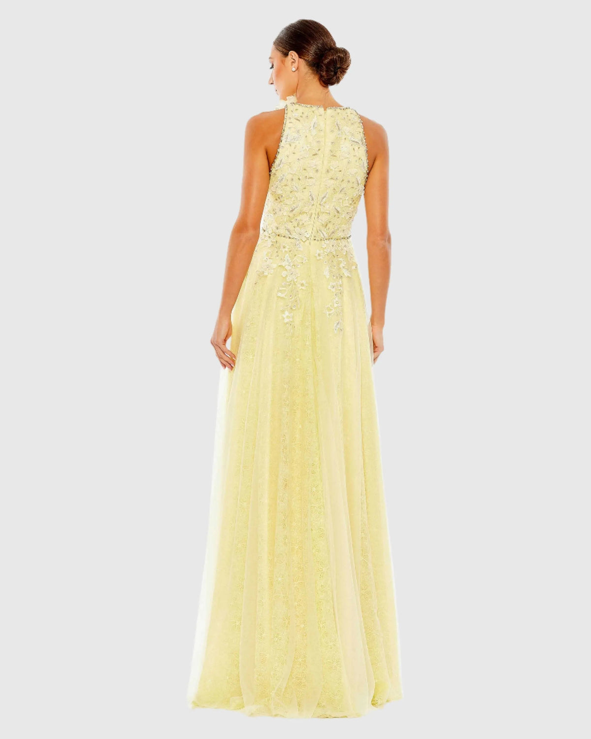 Women's Yellow Dress Sleeveless - Yellow Lace Floral