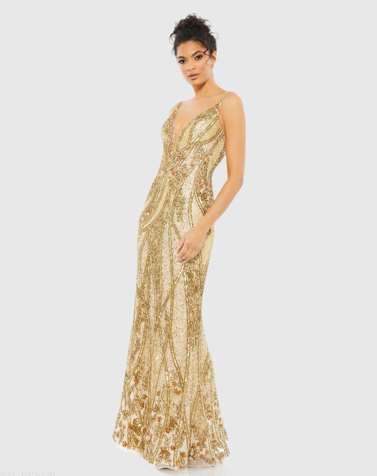 Women's Gold Dress Sleeveless - Black Sequin Floral
