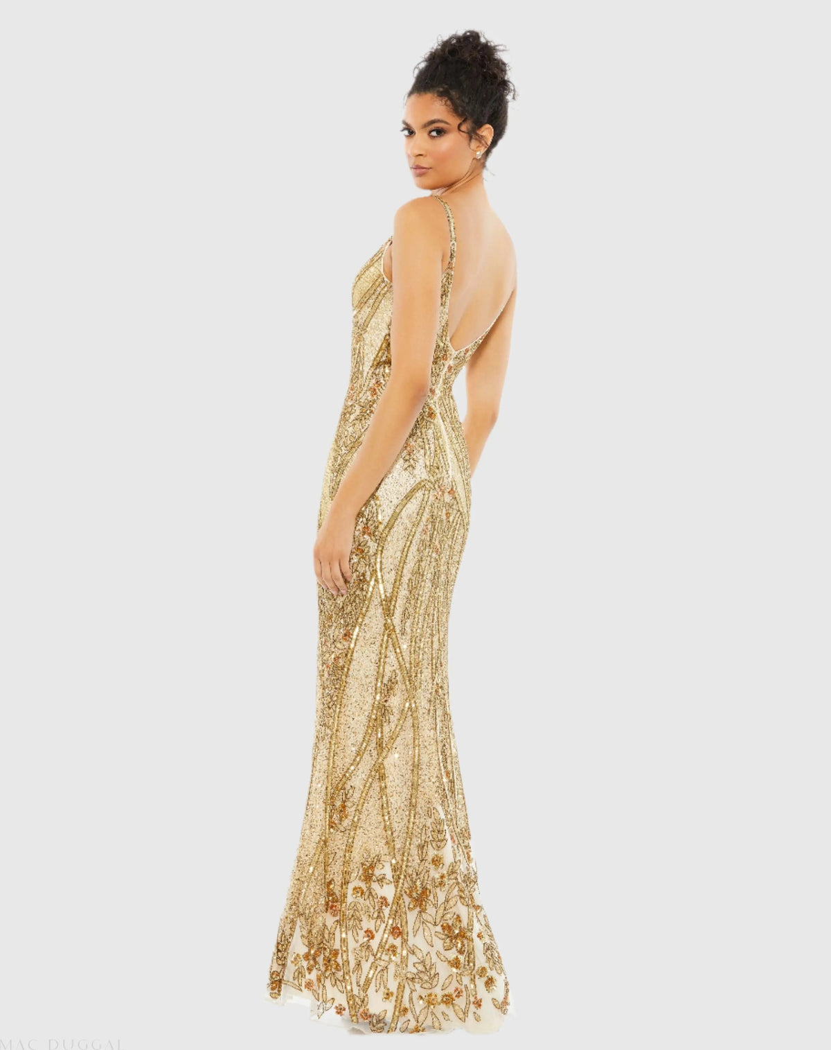 Women's Gold Dress Sleeveless - Black Sequin Floral