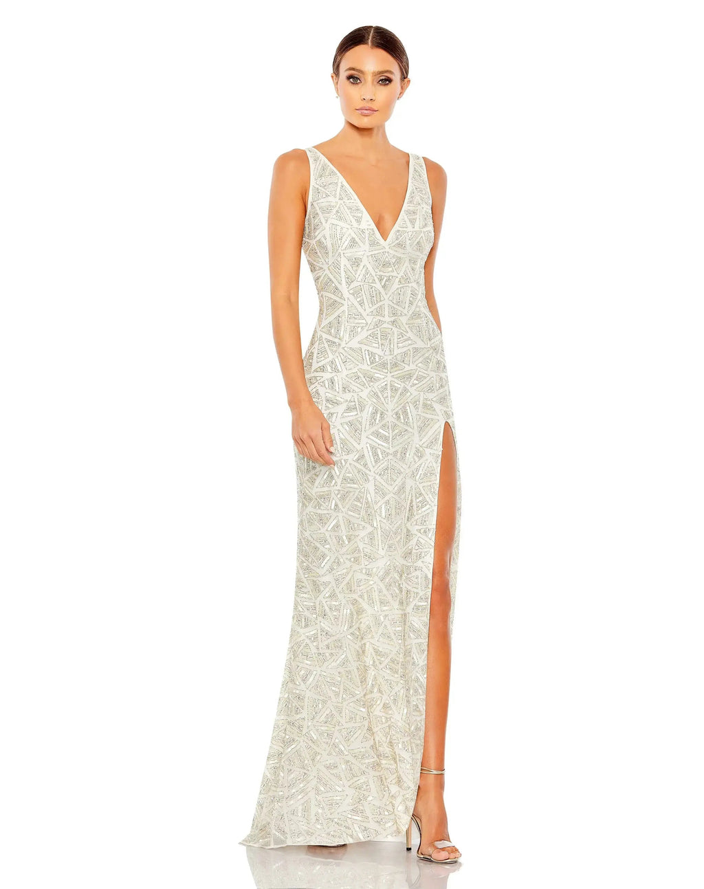 Women's White Dress Sleeveless - White Sequin Mesh