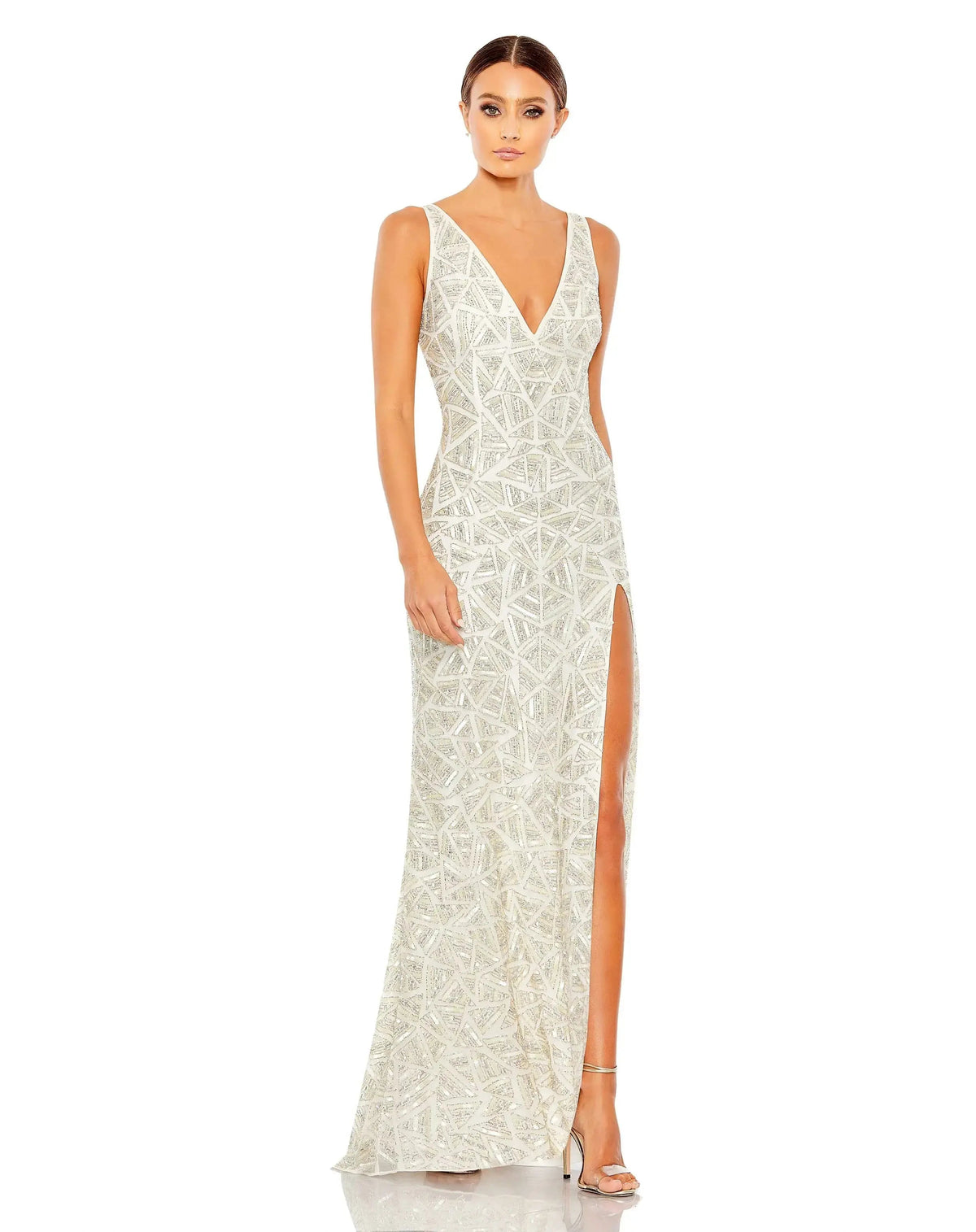 Women's White Dress Sleeveless - White Sequin Mesh