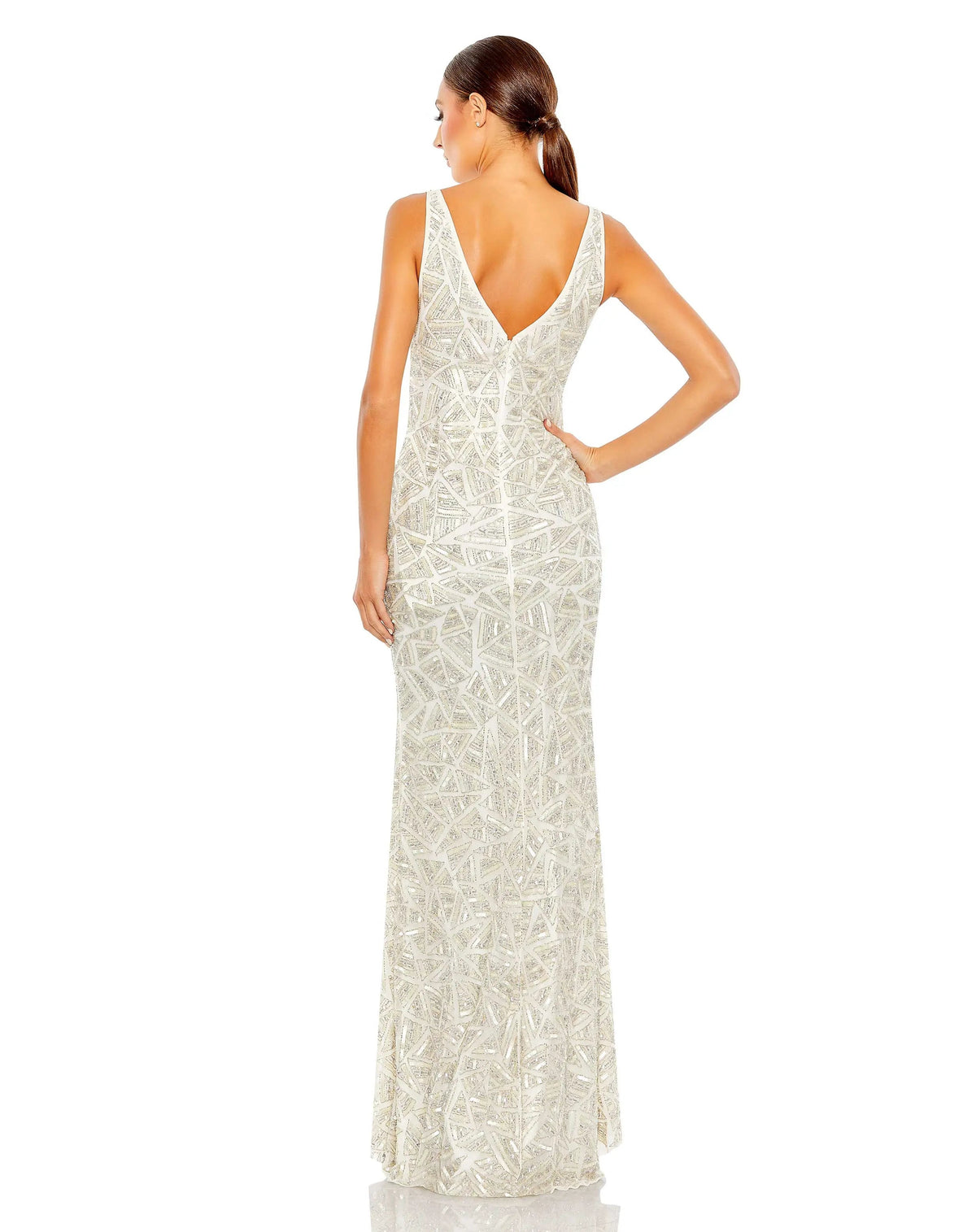 Women's White Dress Sleeveless - White Sequin Mesh