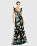 Women's Black Dress Floral - Black Ruffle