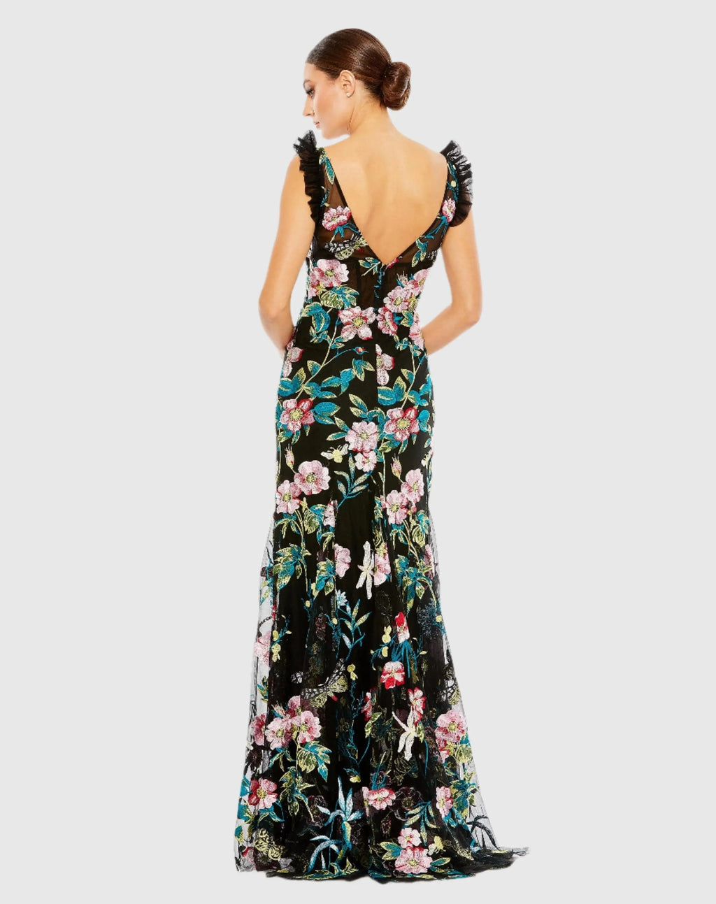 Women's Black Dress Floral - Black Ruffle