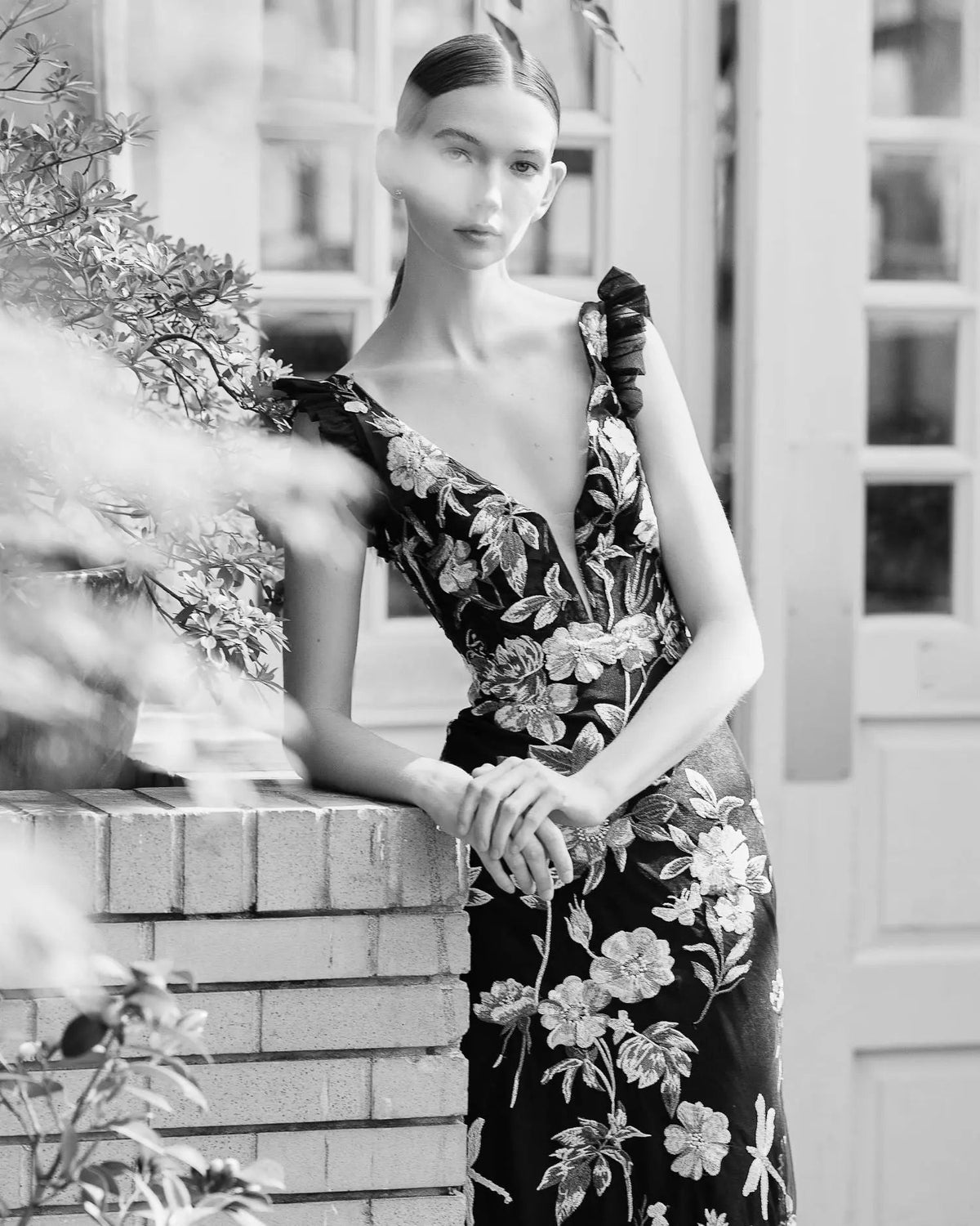 Women's Black Dress Floral - Black Ruffle