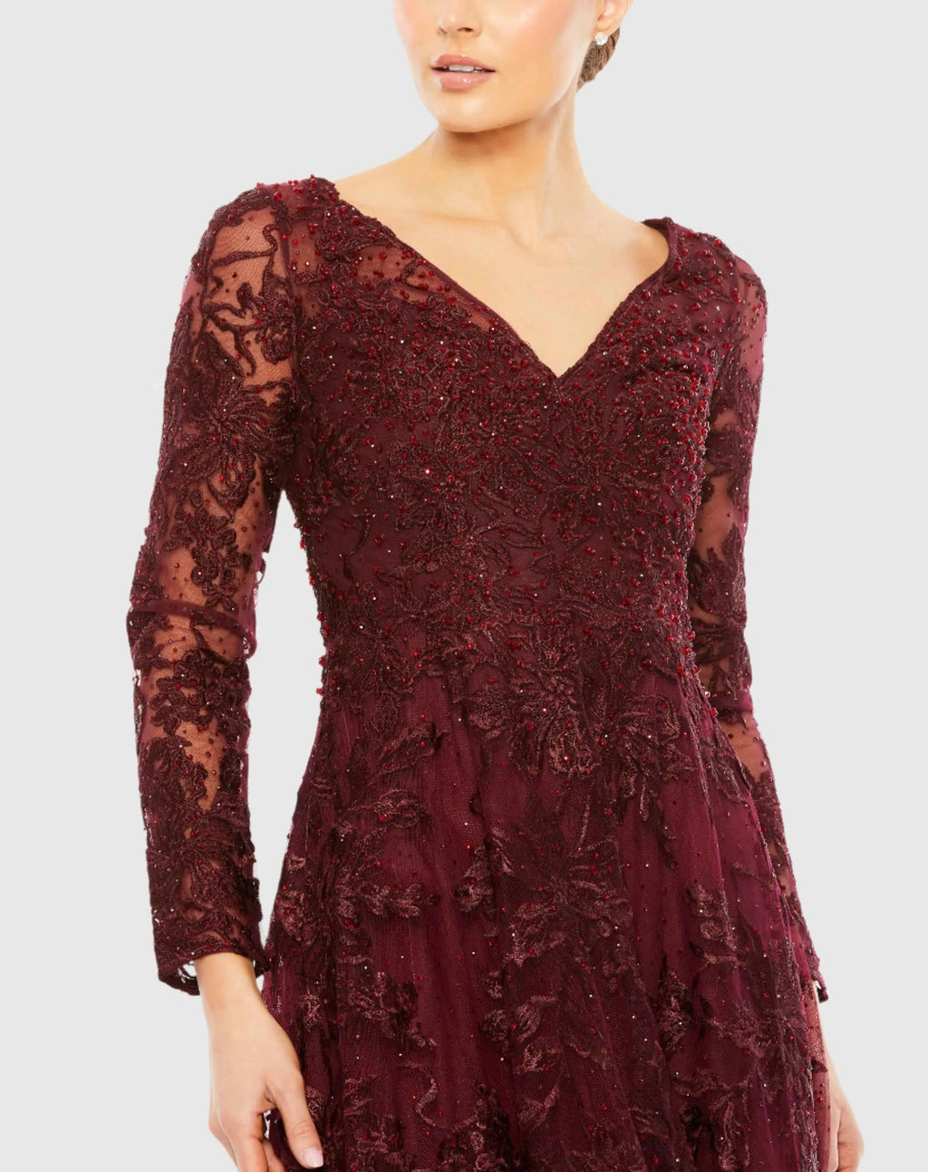 Women's Red Dress - Red Floral Mesh