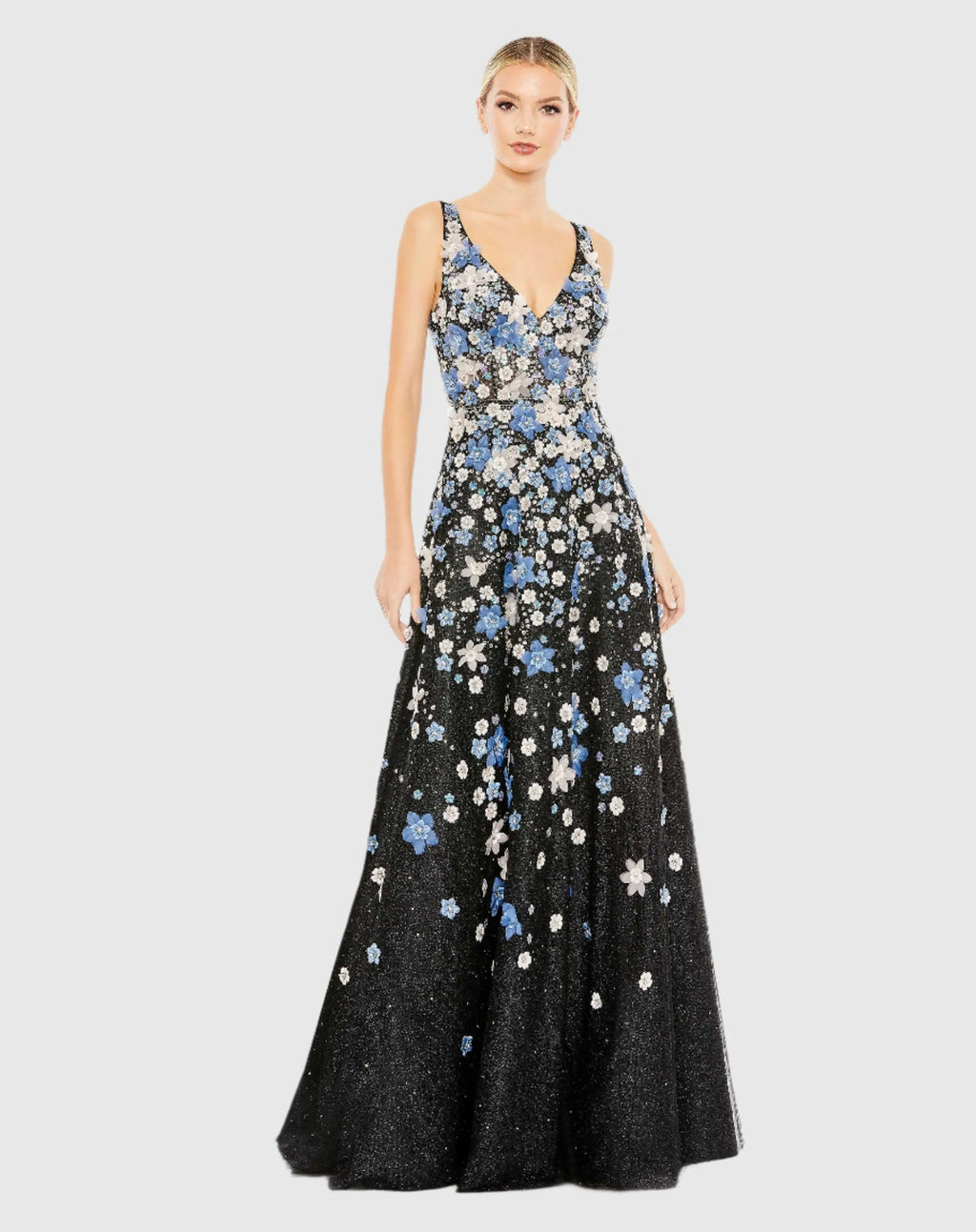 Women's Black Evening Dress Floral Sleeveless for Evening & Special Occasions - Black Sequin