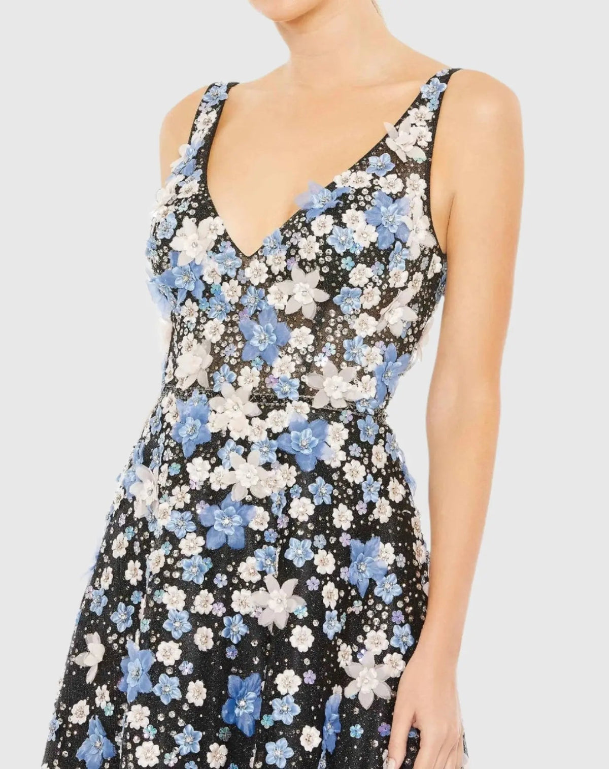 Women's Black Evening Dress Floral Sleeveless for Evening & Special Occasions - Black Sequin