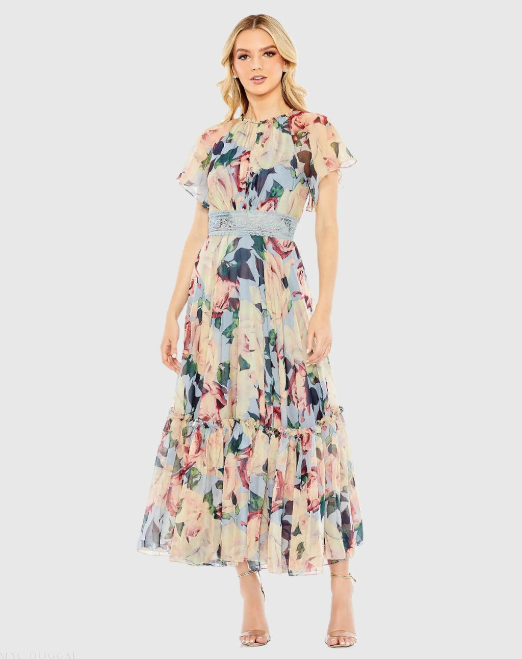 Women's Dress Floral - Blue Lace Ruffle