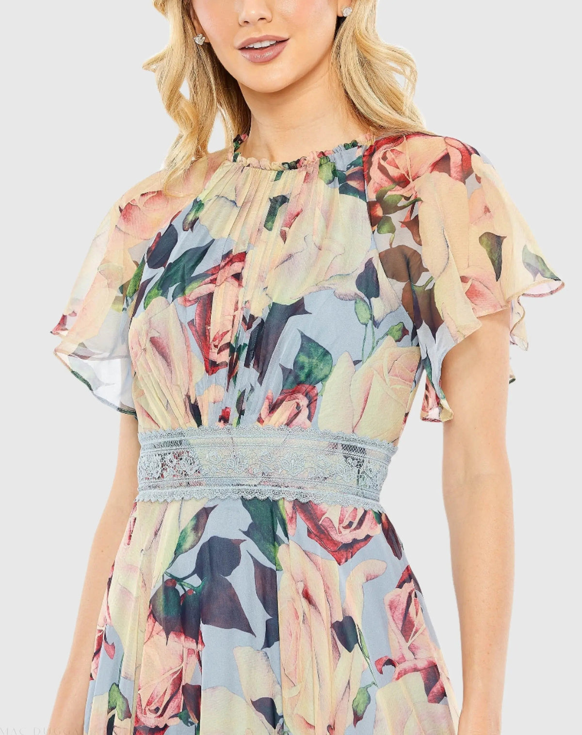Women's Dress Floral - Blue Lace Ruffle