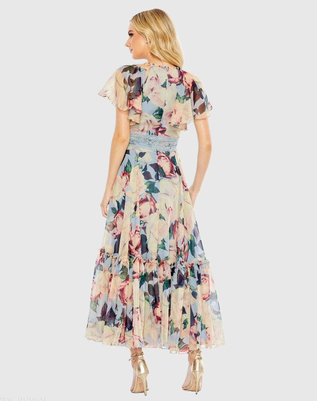 Women's Dress Floral - Blue Lace Ruffle