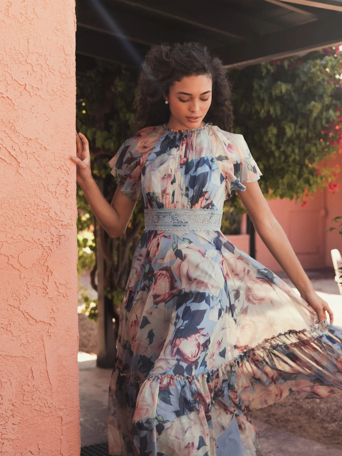Women's Dress Floral - Blue Lace Ruffle