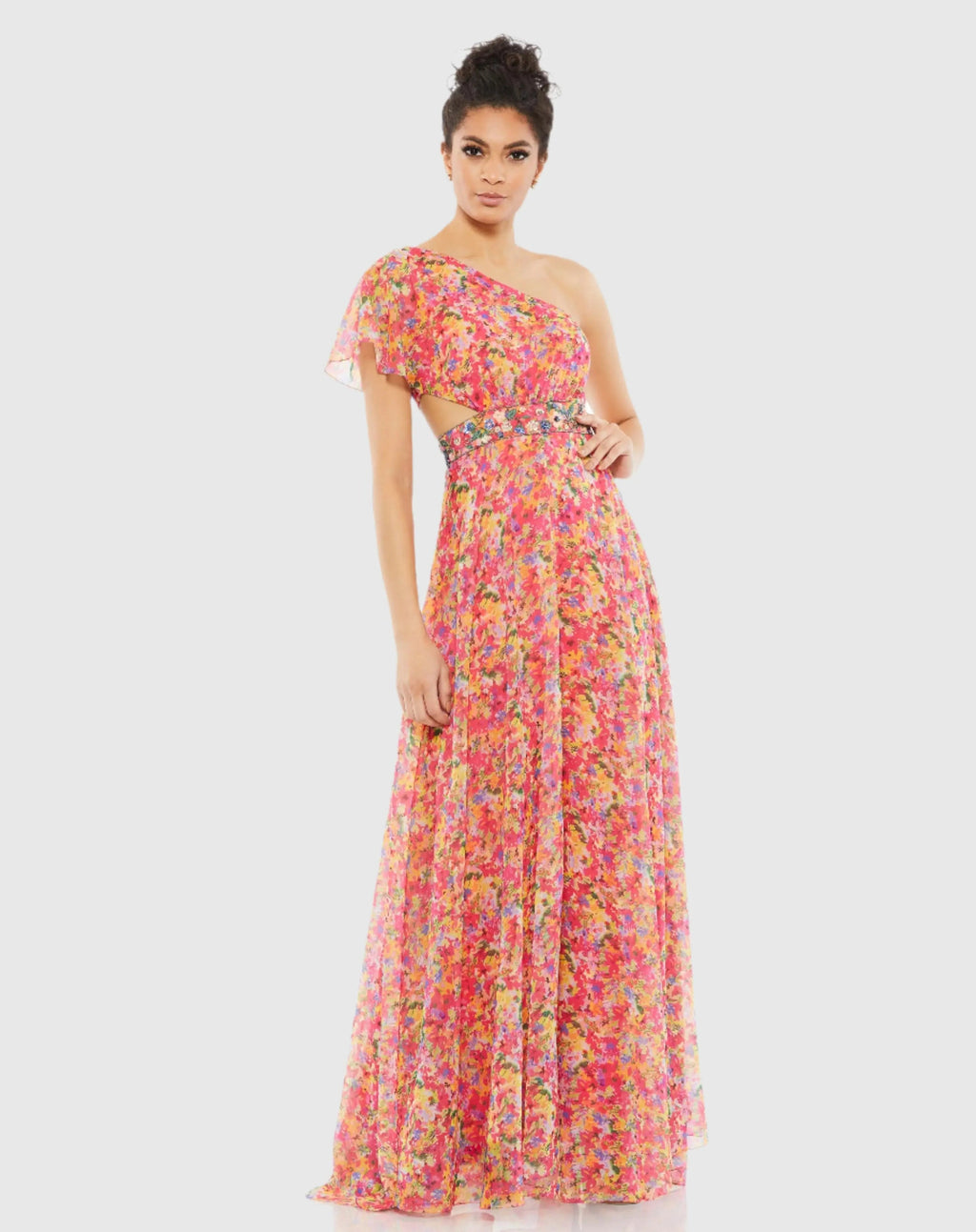 Women's Dress Floral One Shoulder - Pink One-Shoulder Chiffon