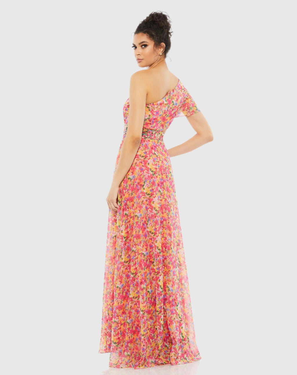Women's Dress Floral One Shoulder - Pink One-Shoulder Chiffon