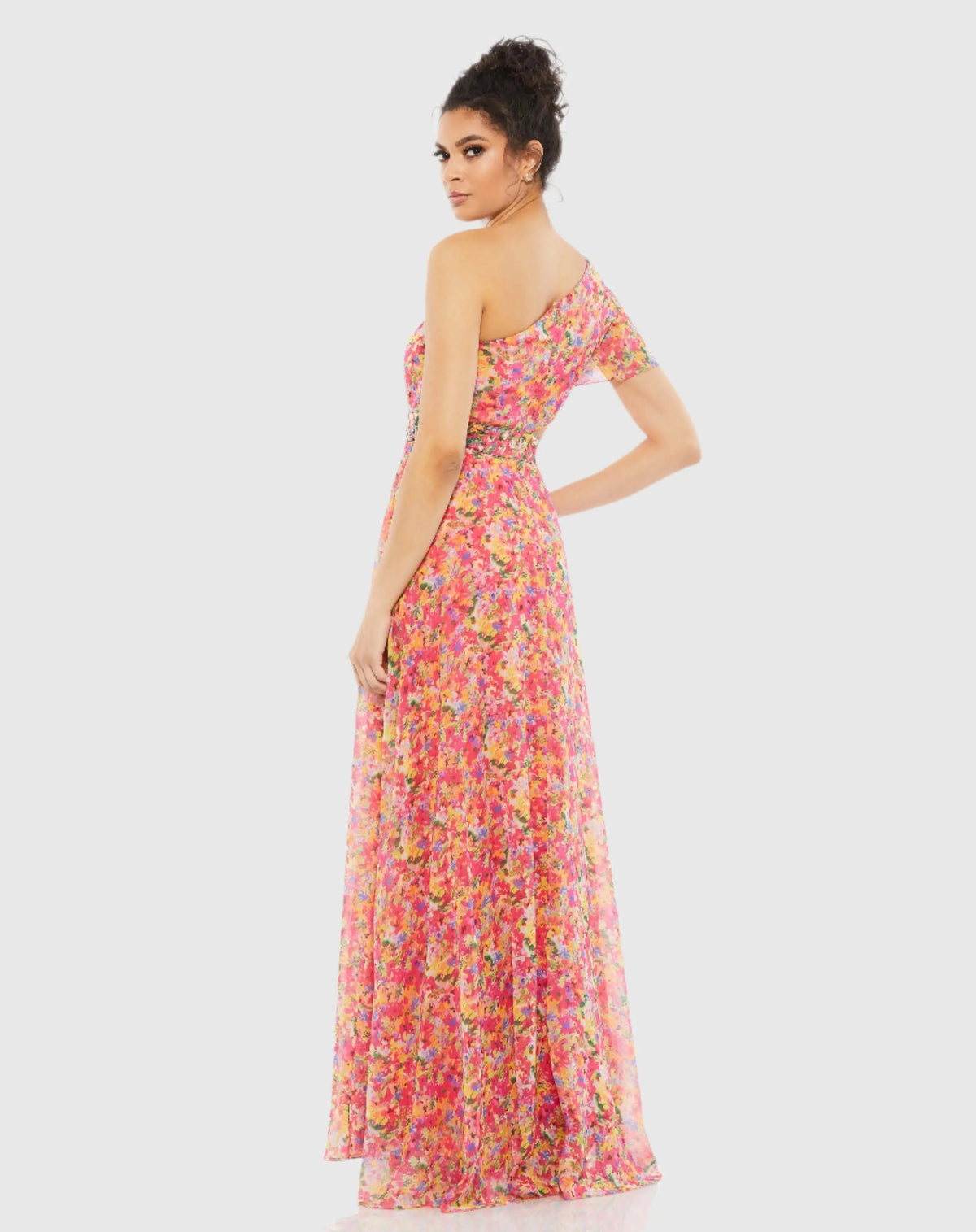 Women's Dress Floral One Shoulder - Pink One-Shoulder Chiffon
