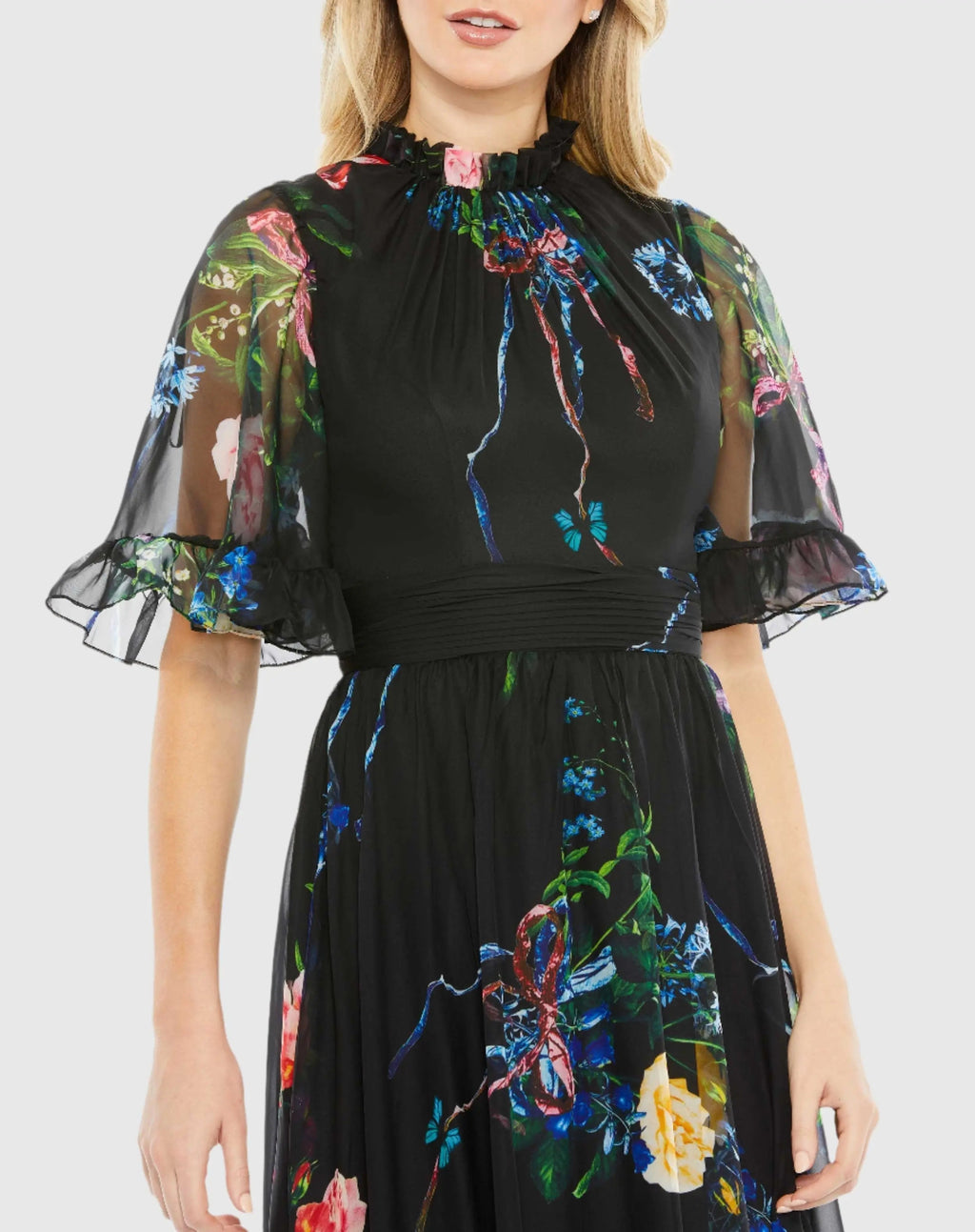 Women's Black Dress Floral - Black Ruffle Chiffon