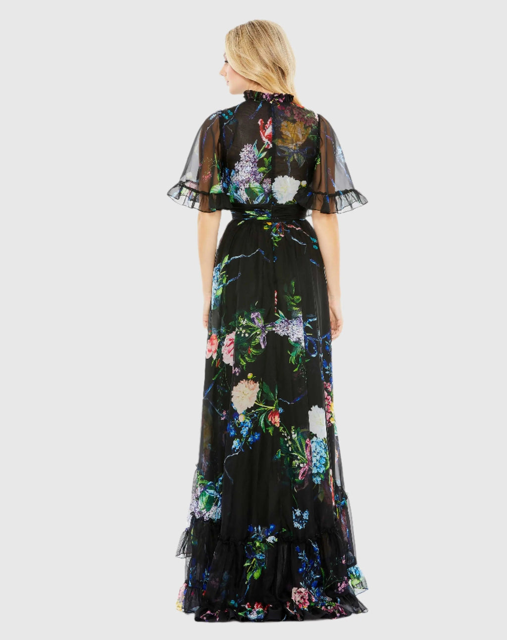 Women's Black Dress Floral - Black Ruffle Chiffon