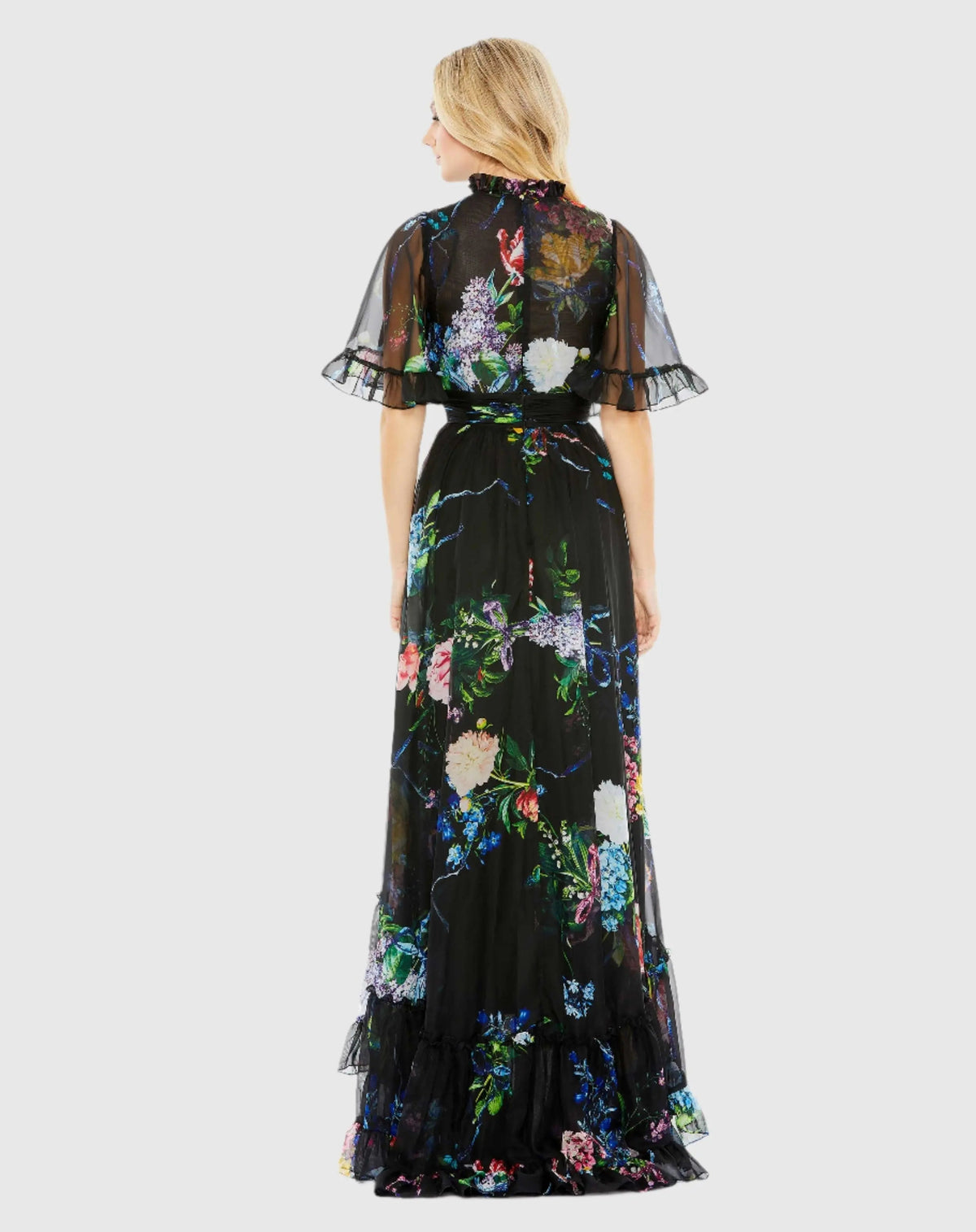 Women's Black Dress Floral - Black Ruffle Chiffon