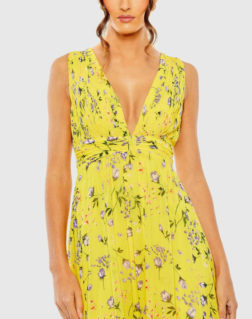 Women's Yellow Dress Floral Ruched - 56011