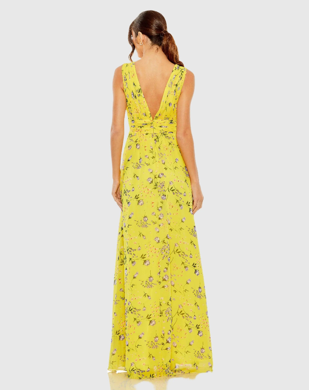 Women's Yellow Dress Floral Ruched - 56011