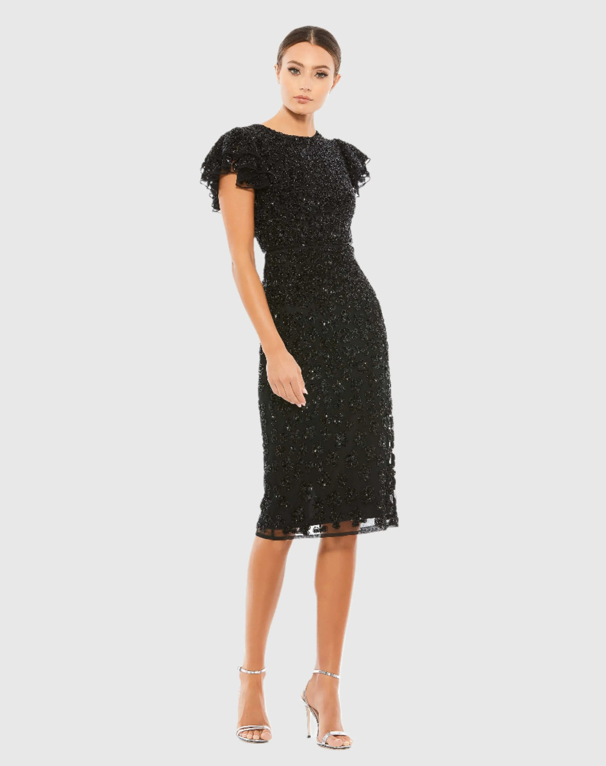 Women's Midi Dress - Black Sequin Floral