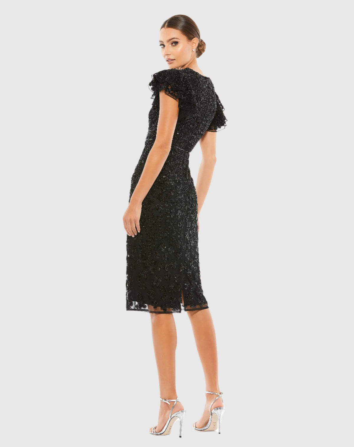 Women's Midi Dress - Black Sequin Floral