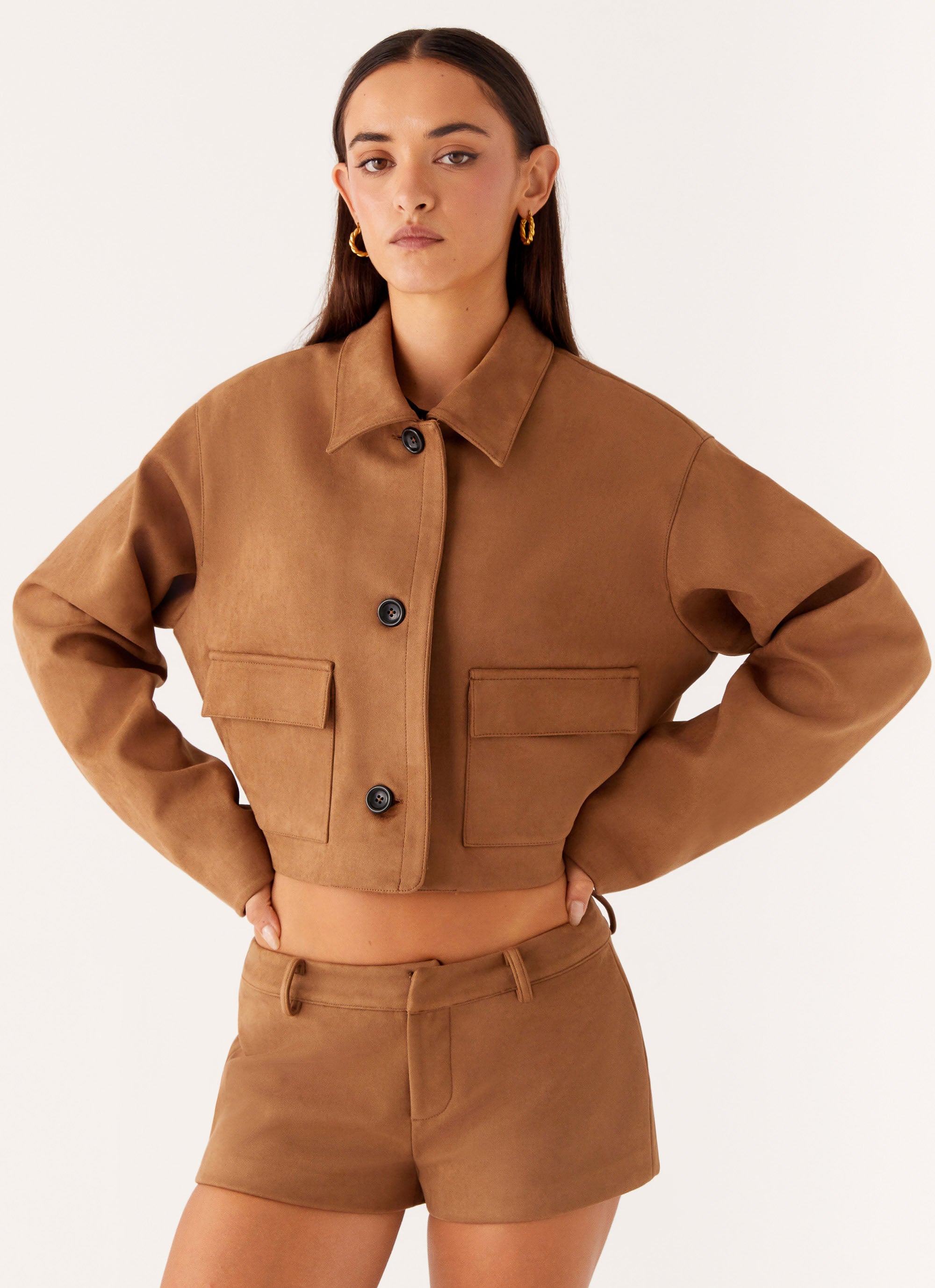 Gio Crop Jacket - Brown
