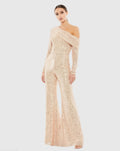Women's Gold Sequined Drop Shoulder Long Sleeve Jumpsuit