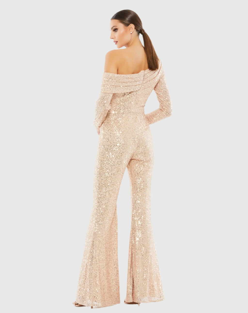 Women's Gold Sequined Drop Shoulder Long Sleeve Jumpsuit