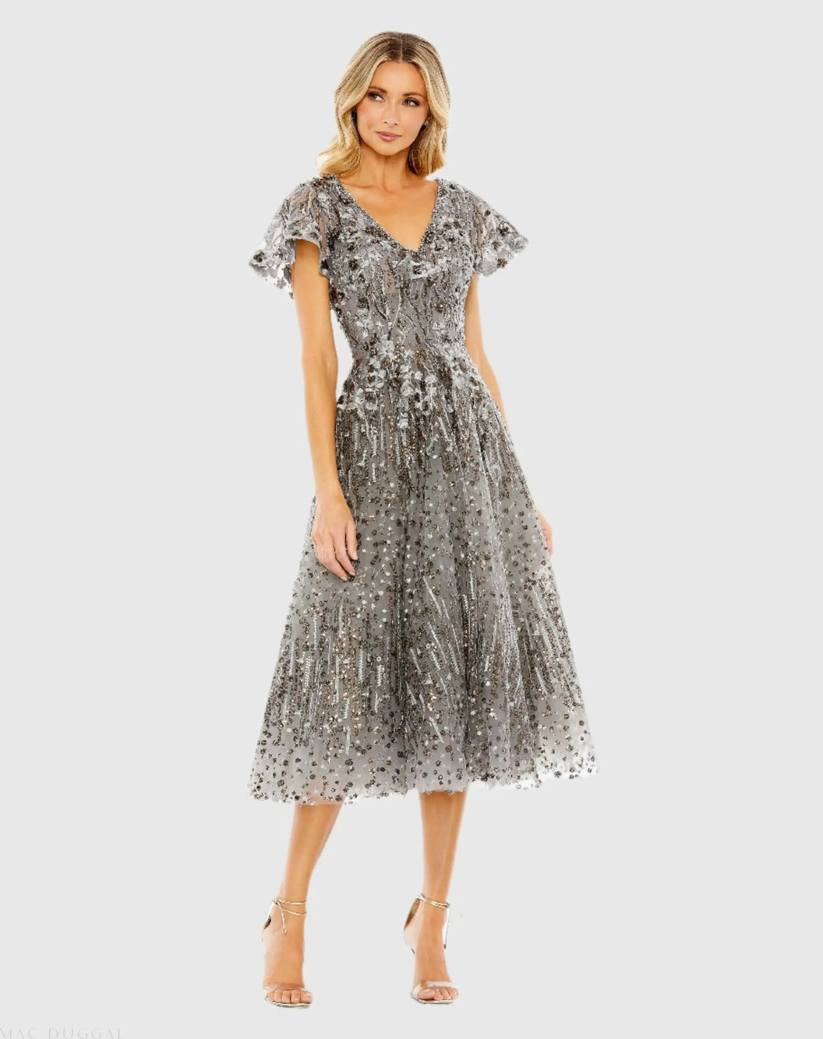 Women's Gray Dress - Gray Floral Mesh