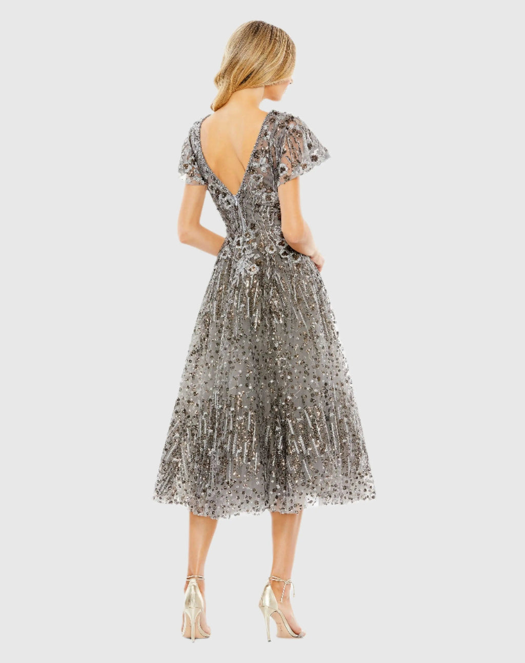 Women's Gray Dress - Gray Floral Mesh
