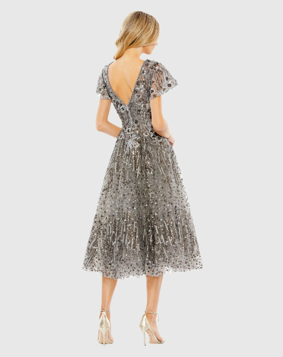 Women's Gray Dress - Gray Floral Mesh