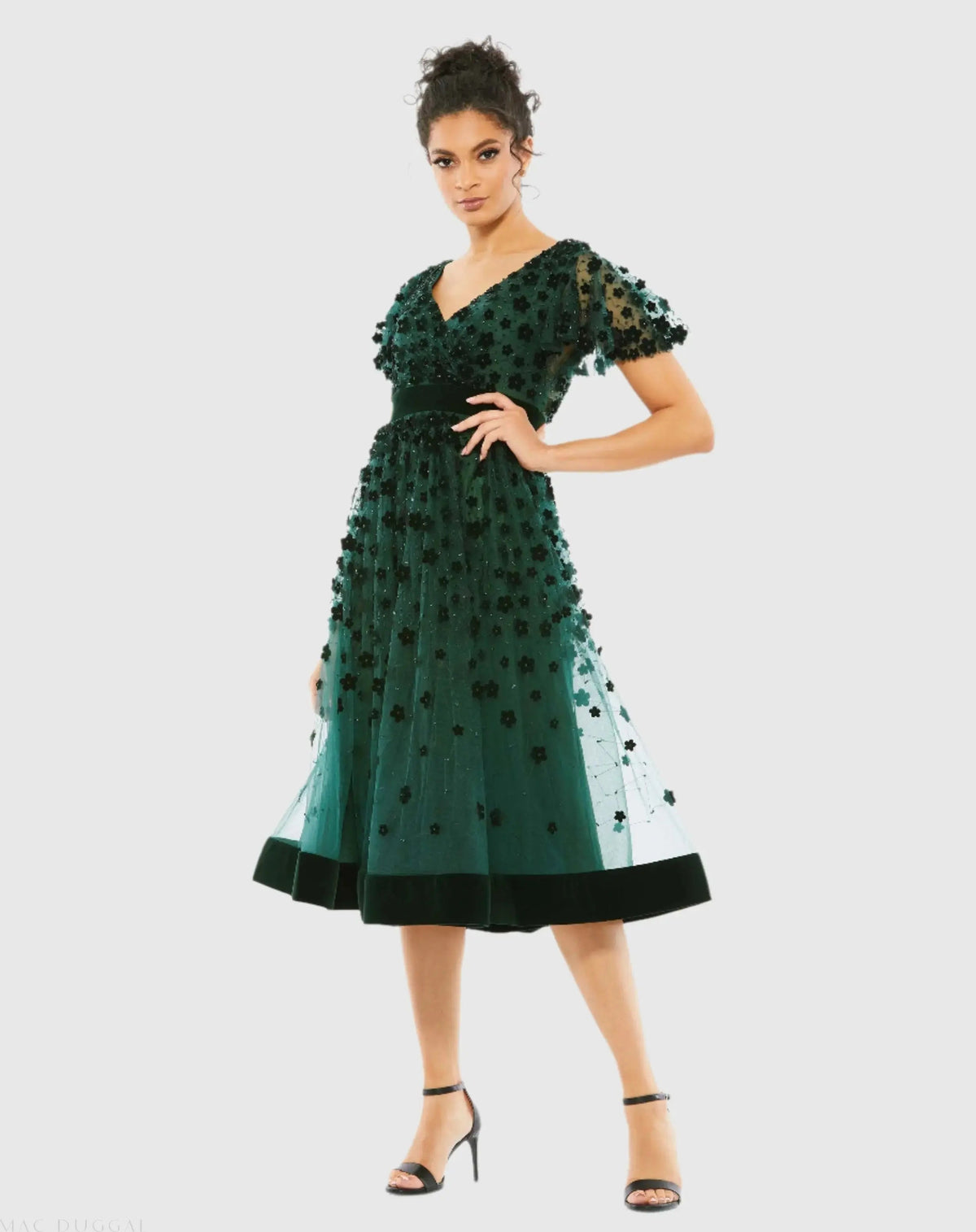 Women's Green Midi Dress Velvet - 67854 Emerald