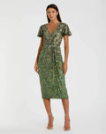 Women's Green Dress - Green Sequin Floral