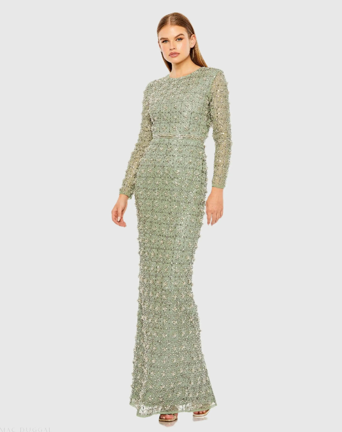 Women's Dress - Beaded Gown - Neck Beaded Gown