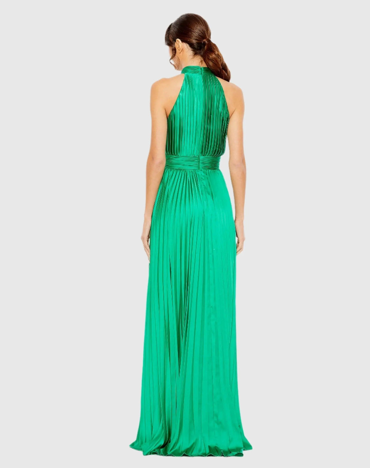 Women's Green Dress Satin Halter - Green Pleated