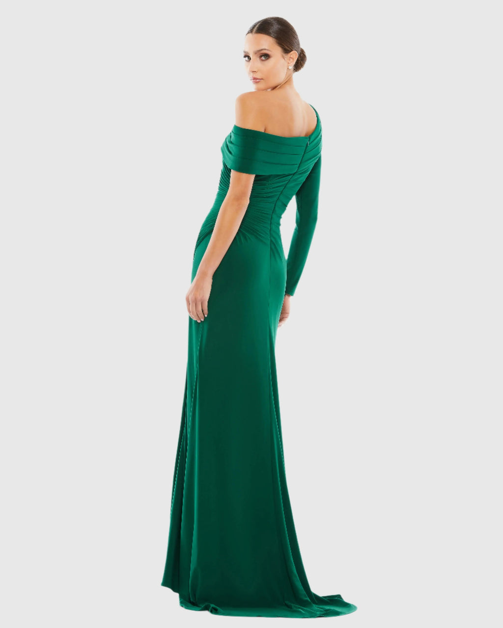 Women's Green Dress Ruched - Green One-Shoulder Asymmetrical