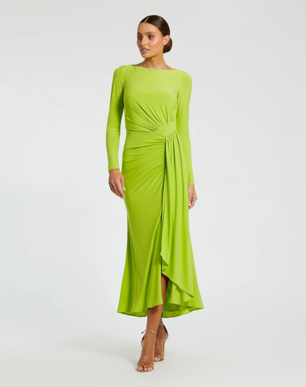 Women's Green Dress Ruched - Green Ruffle Asymmetrical