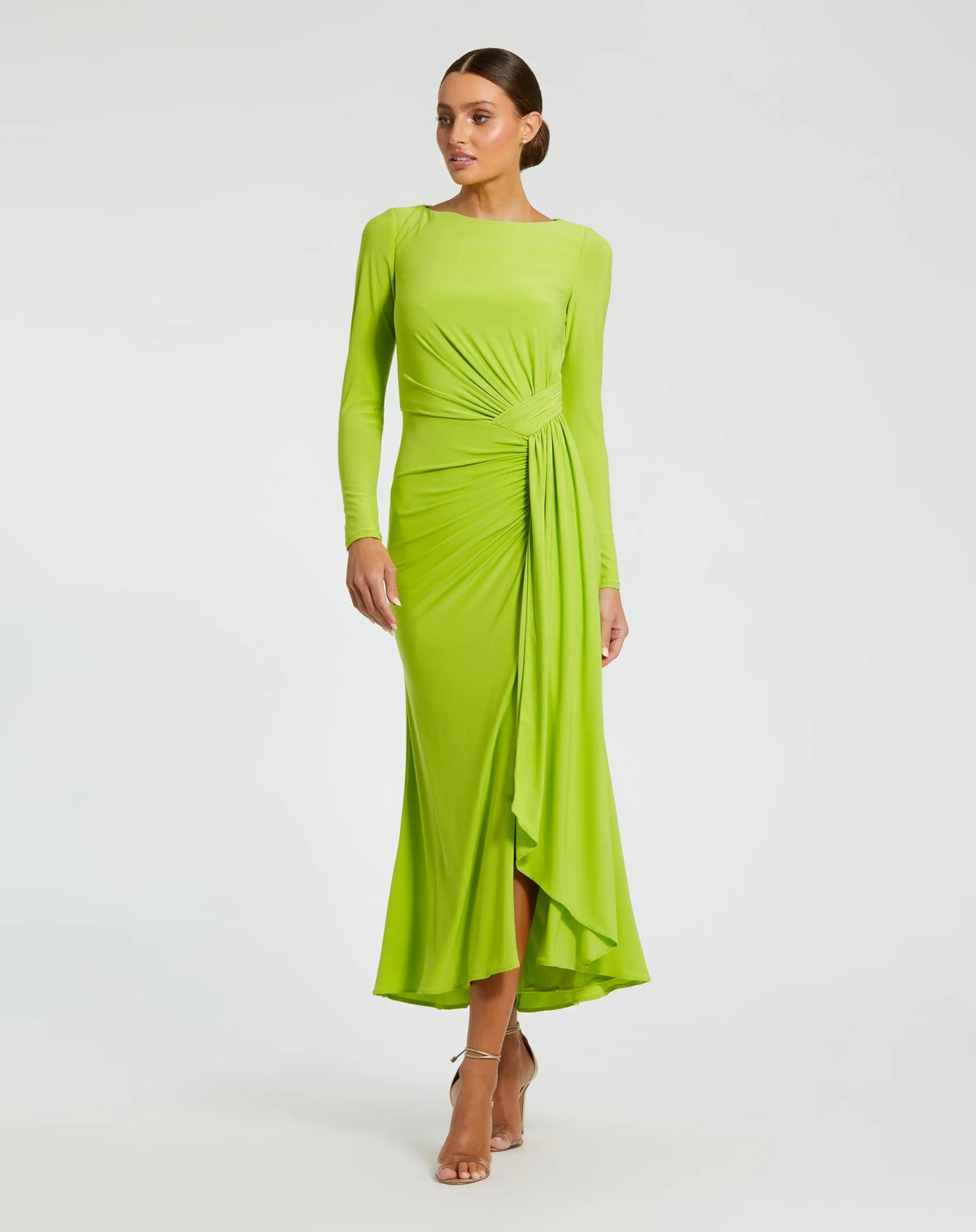 Women's Green Dress Ruched - Green Ruffle Asymmetrical