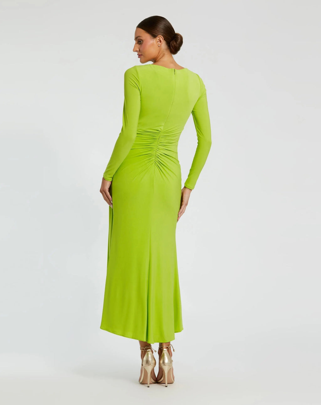 Women's Green Dress Ruched - Green Ruffle Asymmetrical