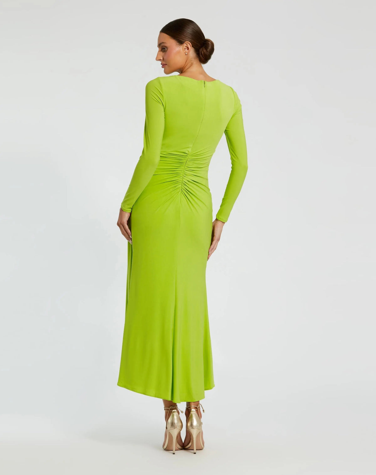 Women's Green Dress Ruched - Green Ruffle Asymmetrical