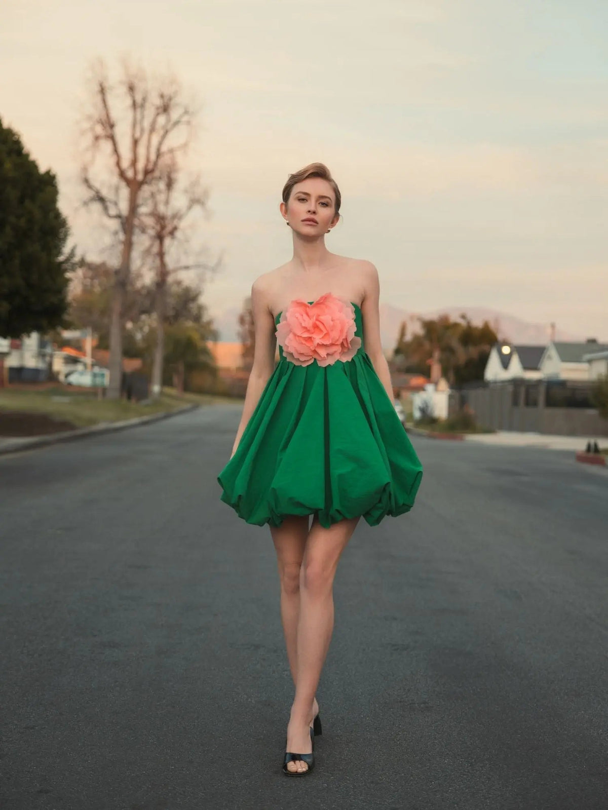 Women's Green Mini Dress Strapless
