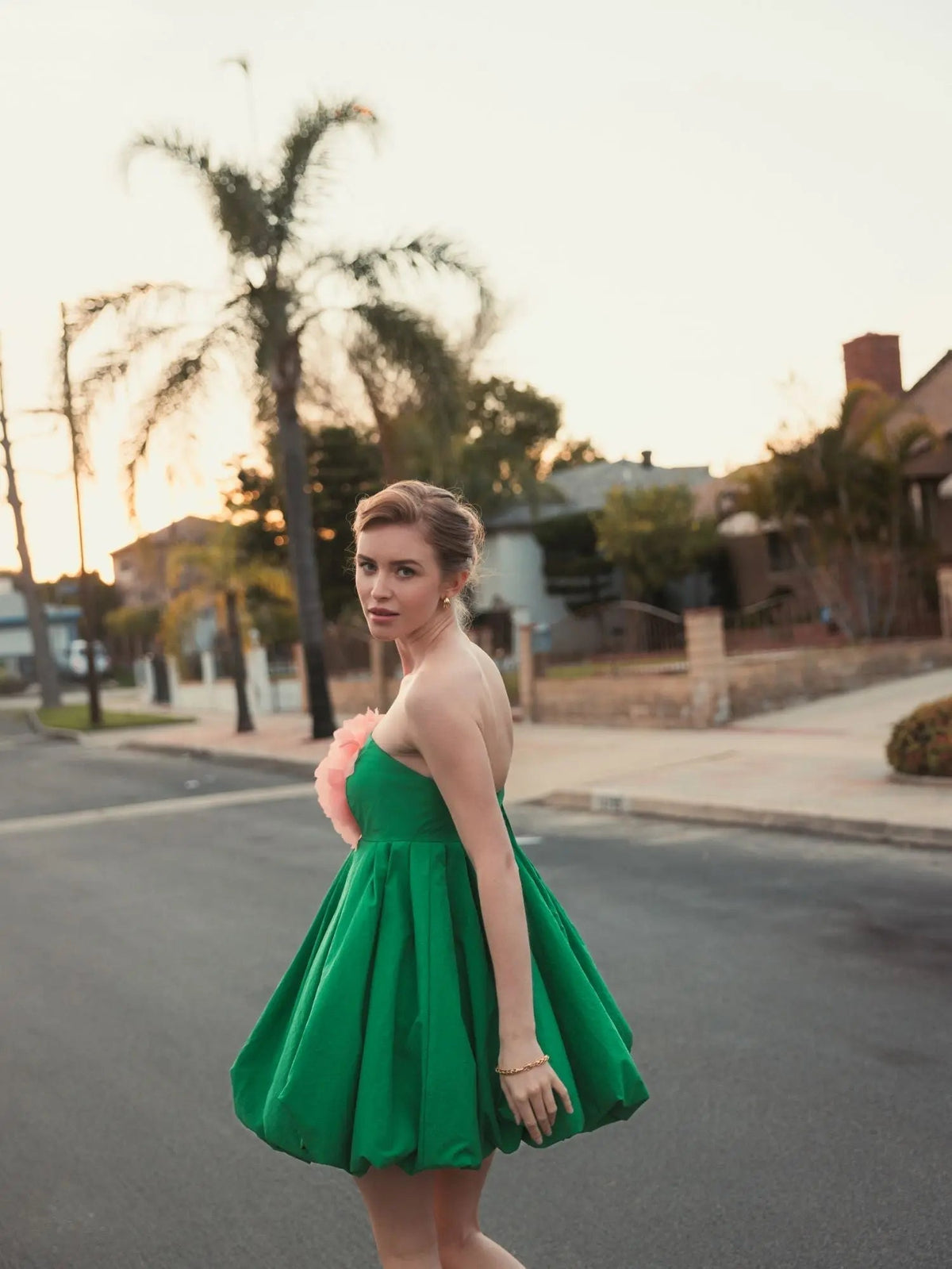 Women's Green Mini Dress Strapless