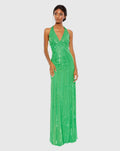 Women's Green Dress Sequin Halter - Green