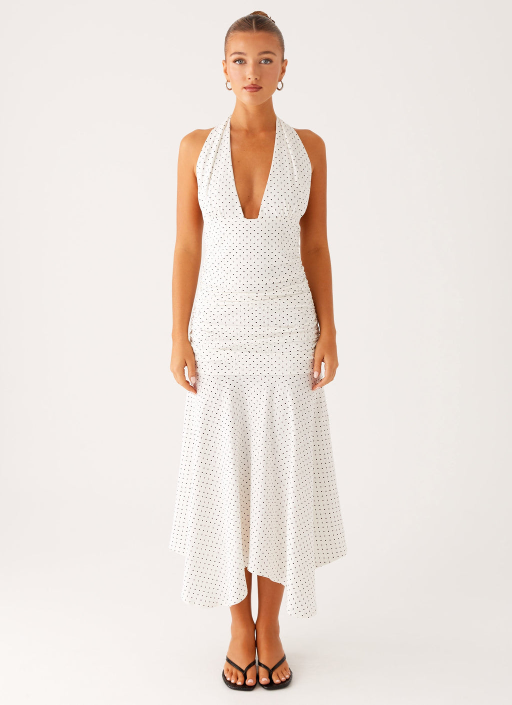 Grettana Halter Neck Midi Dress - White Polka Dot